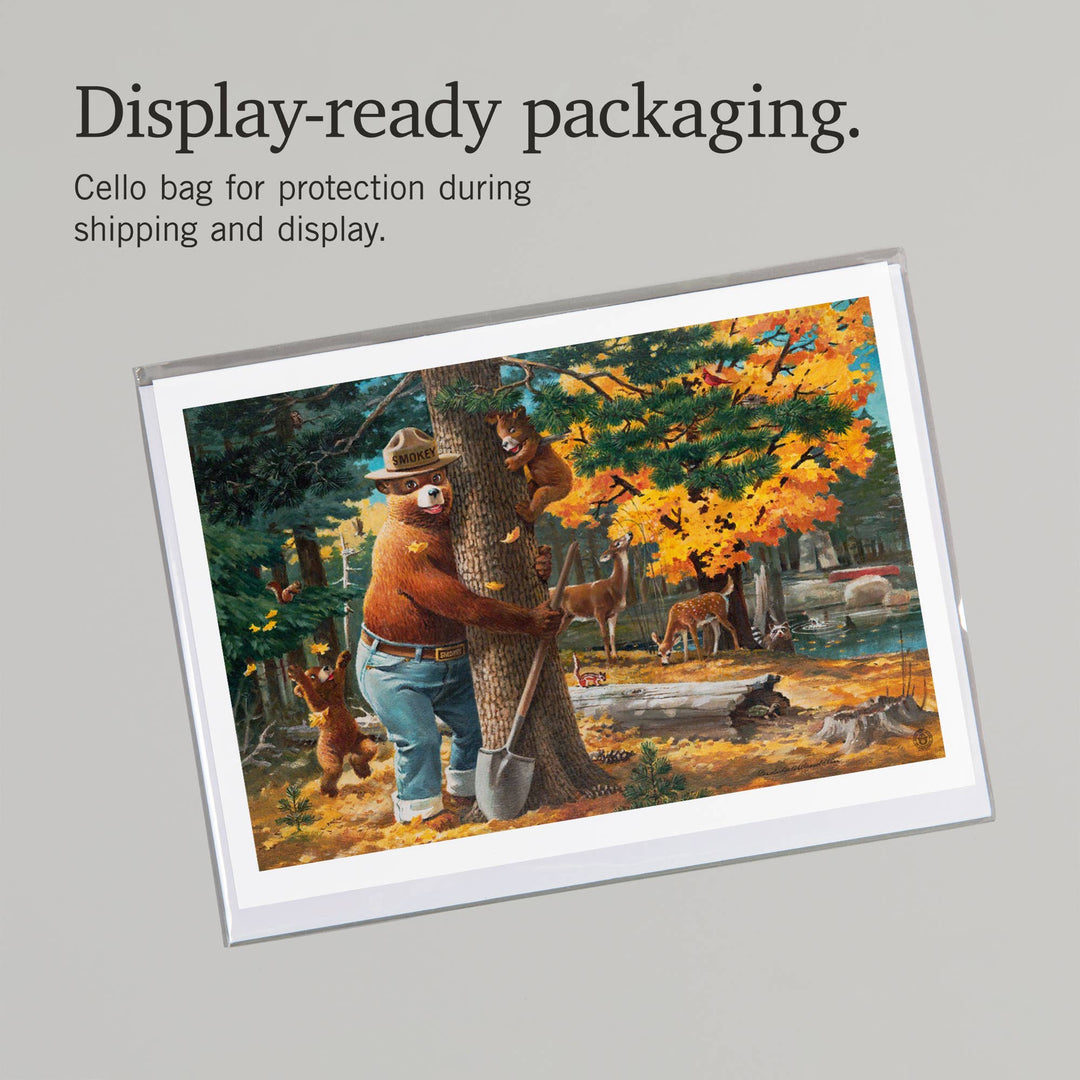 GREETING CARD Smokey Bear, Hugging Tree Vintage Poster