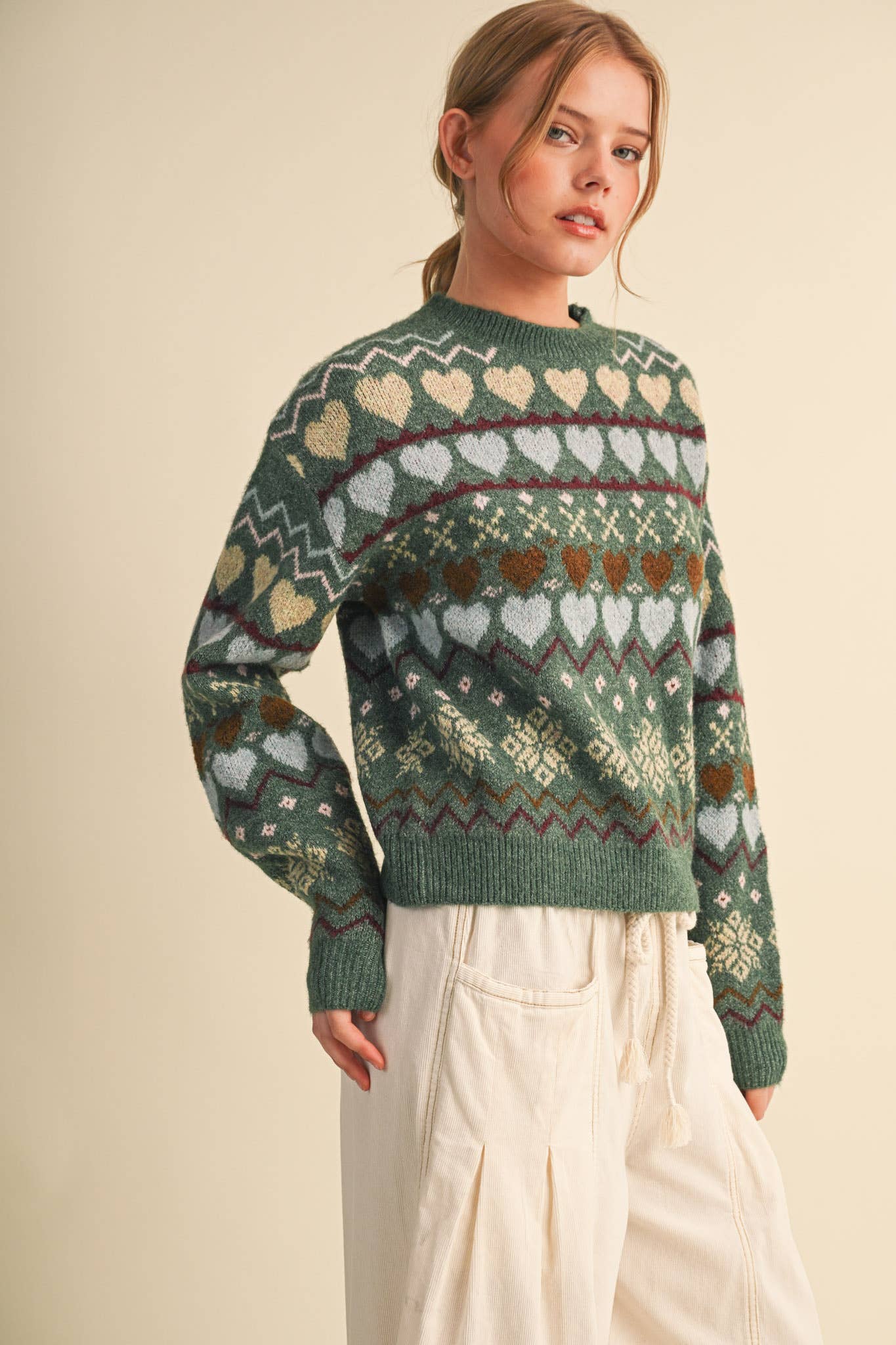 GEOMETRIC HEART DESIGN SWEATER PULLOVER MSW11478